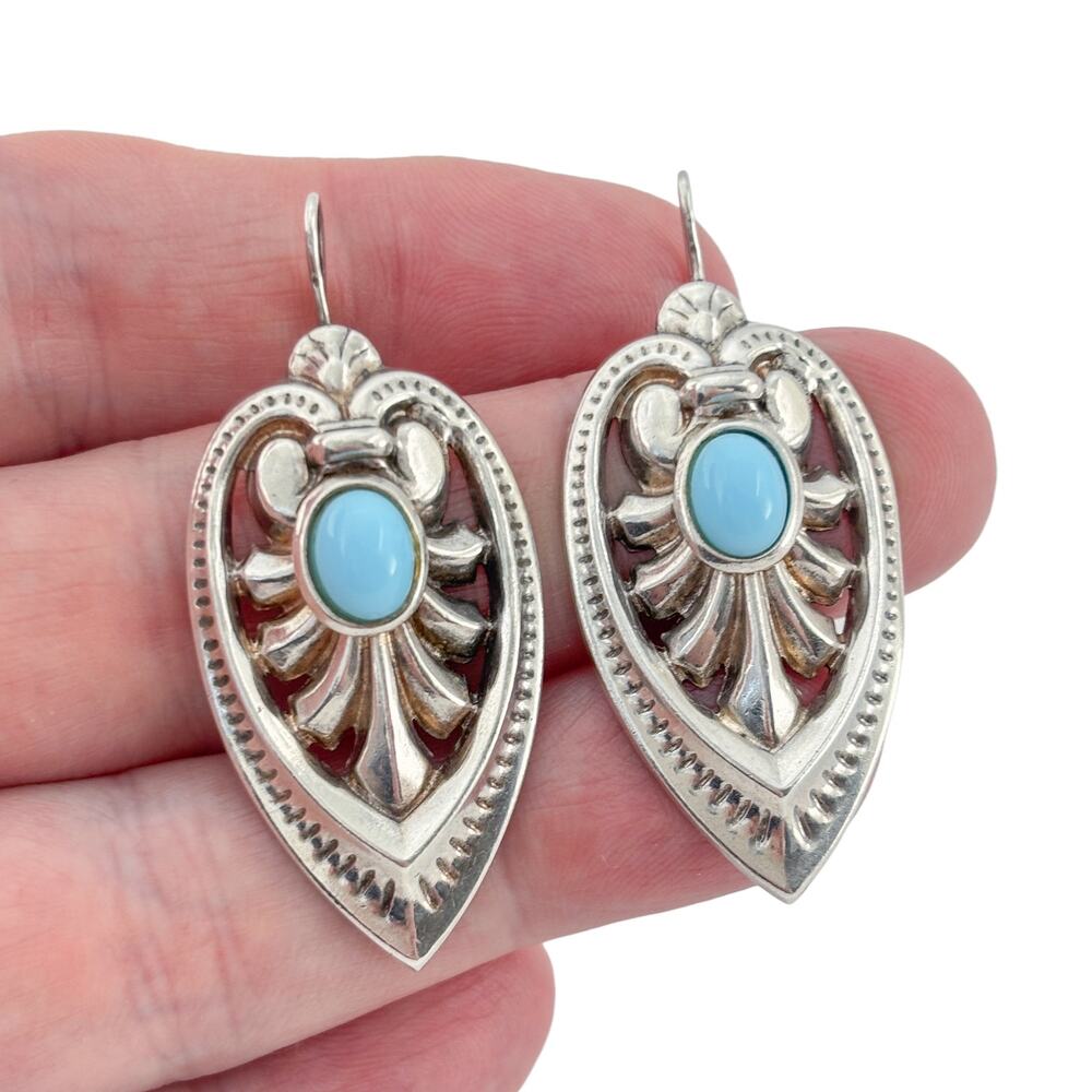 Vintage Tonic Sterling Silver 925 Persian Turquoise Earrings